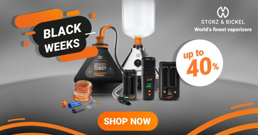 Promotional image showcasing Storz & Bickel's premium vaporizers, including the Volcano Hybrid and Crafty+, set against a sleek dark background, celebrating their engineering legacy and origin story as pioneers in vaporizer innovation and what's next