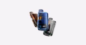 High-tech product image of three translucent cannabis vape devices, the GT Palm Pro, in blue, amber, and gray. Each device features visible internal components, a digital display reading '100%,' and a sleek, modern design. Set against a light gray background, the layout highlights the premium and innovative aesthetic