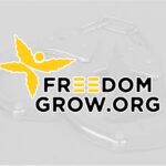 The bold Freedom Grow.org logo, featuring a stylized yellow cannabis leaf and faint gray handcuffs, symbolizes the organization expanding its mission through strategic event partnerships and retail initiatives.